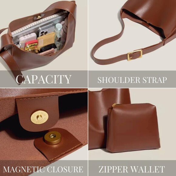 PU Leather Shoulder Bag for Women Large Capacity Multi-Way Casual Tote - Picture 3 of 9